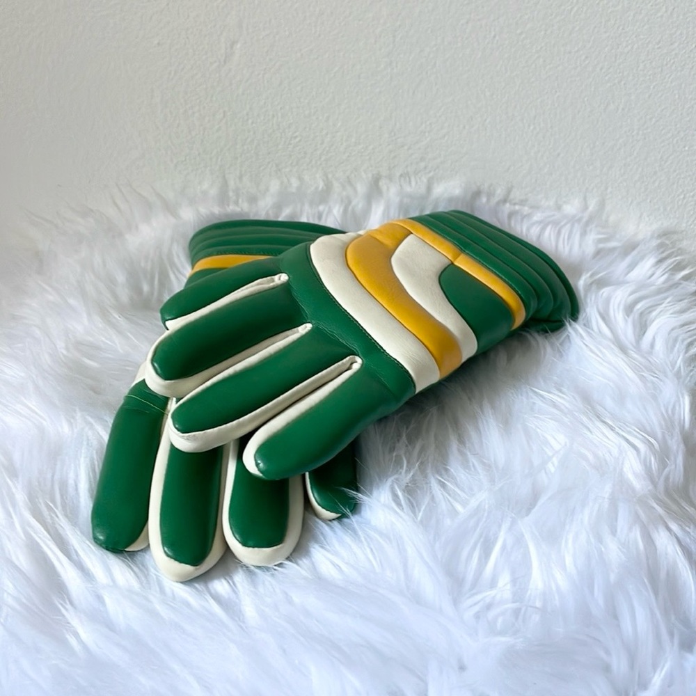 Vintage Green Yellow And White Gloves
